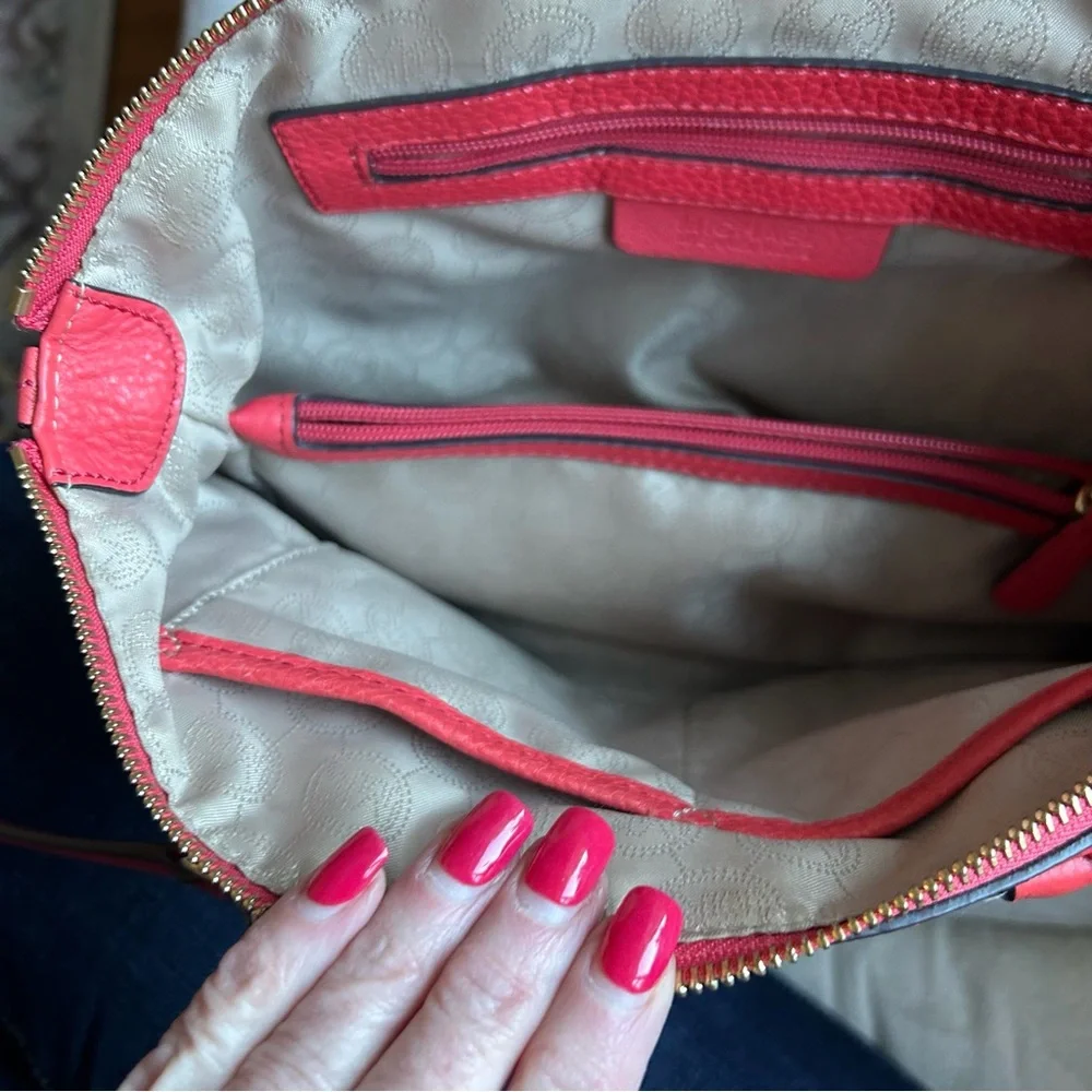 Michael Kors Pebbled Leather Coral Riley Satchel/Crossbody with Gold Hardware